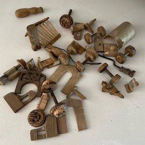 Jar of Vintage/Antique Carved Wooden Toy Parts